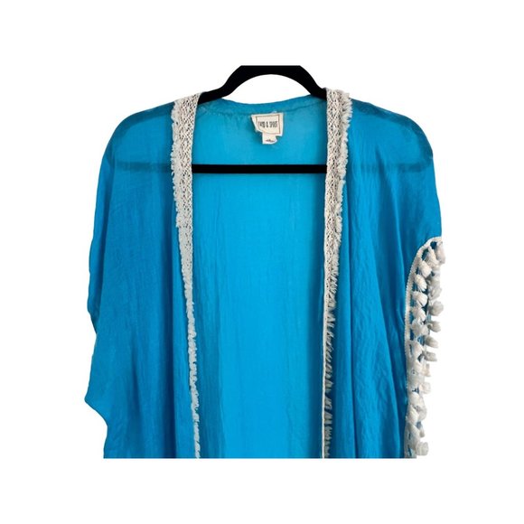 Sand and Spirit Kimono Women's' Medium Long Teal Swim Coverup With Crochet - Picture 2 of 12